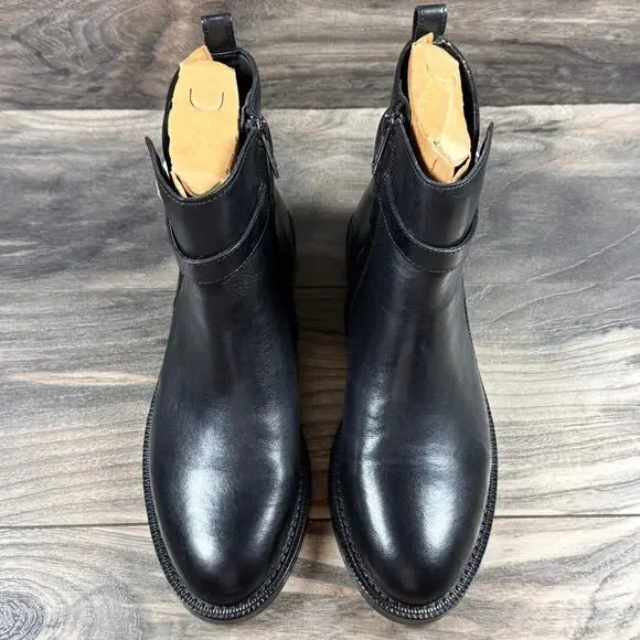 NIB Sam Edelman Nolynn 8M Black Leather Buckle Short Riding Ankle Boots Booties - Picture 7 of 12